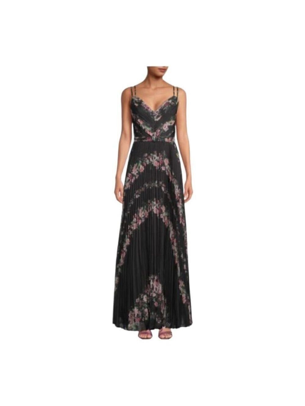 Marchesa Notte Pleated Floral Print Chiffon Dress Size 6 *** no belt